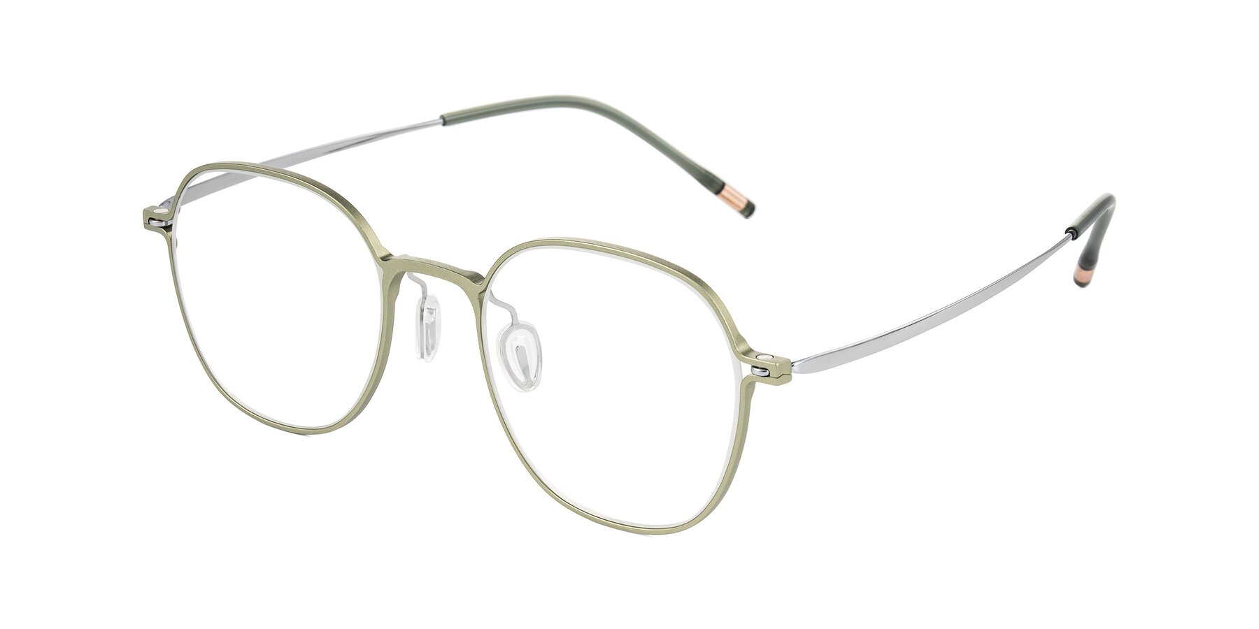 Angle of Lytle in Matte Olive/Silver with Clear Eyeglass Lenses