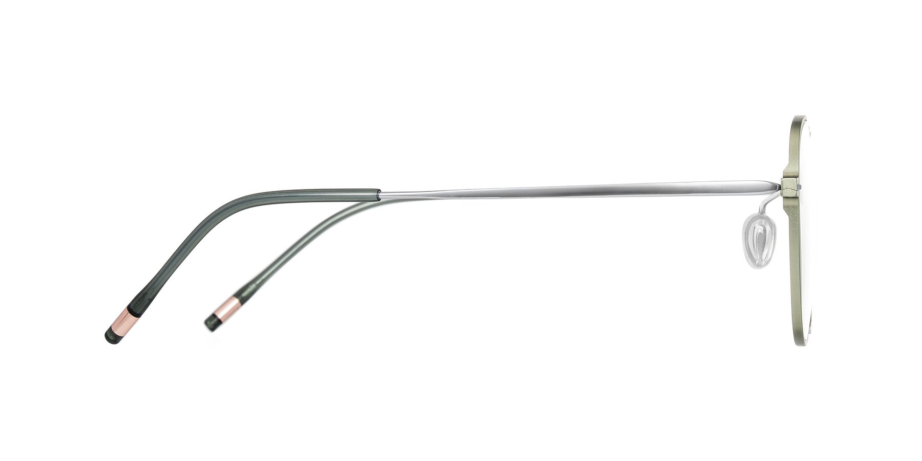 Side of Lytle in Matte Olive/Silver with Clear Eyeglass Lenses