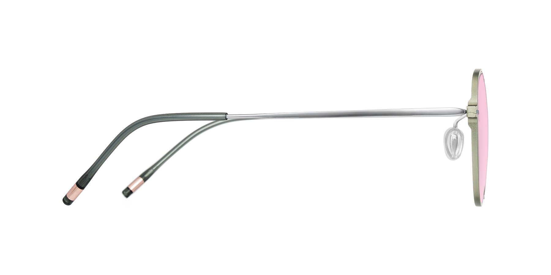 Side of Lytle in Matte Olive/Silver with Light Pink Tinted Lenses