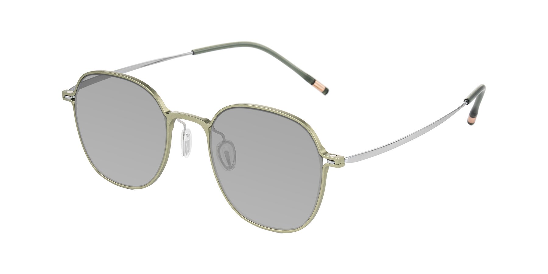 Angle of Lytle in Matte Olive/Silver with Light Gray Tinted Lenses