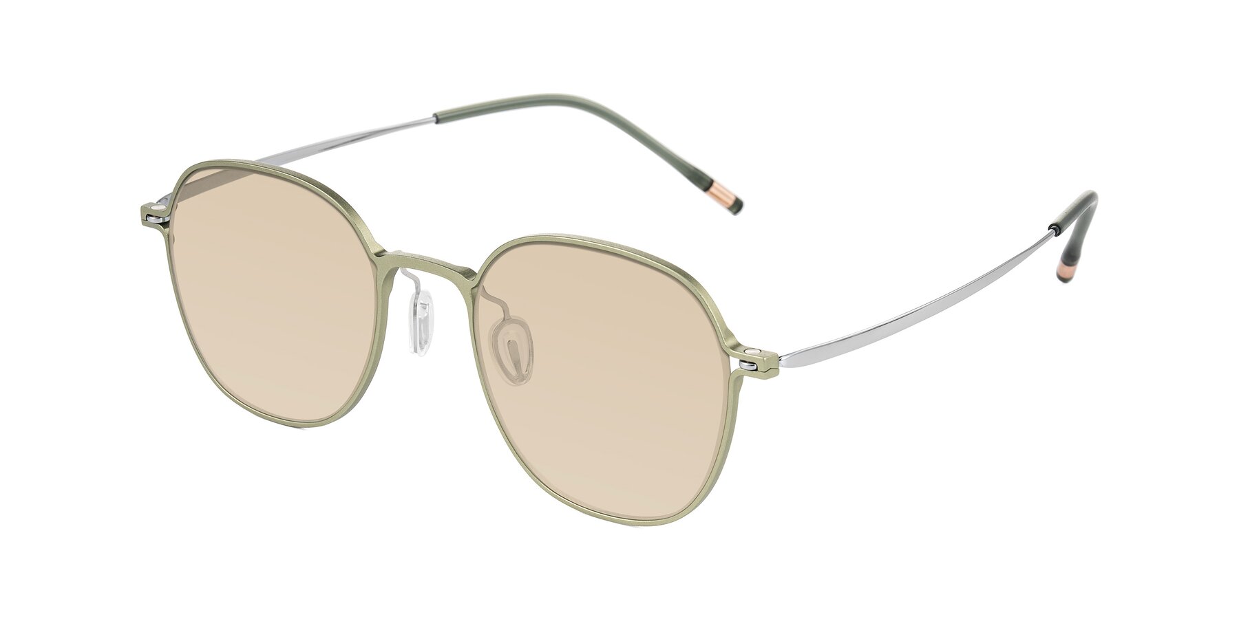 Angle of Lytle in Matte Olive/Silver with Light Brown Tinted Lenses
