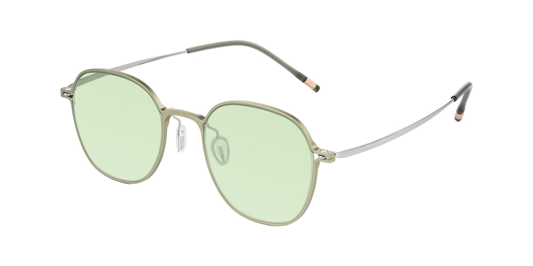 Angle of Lytle in Matte Olive/Silver with Light Green Tinted Lenses