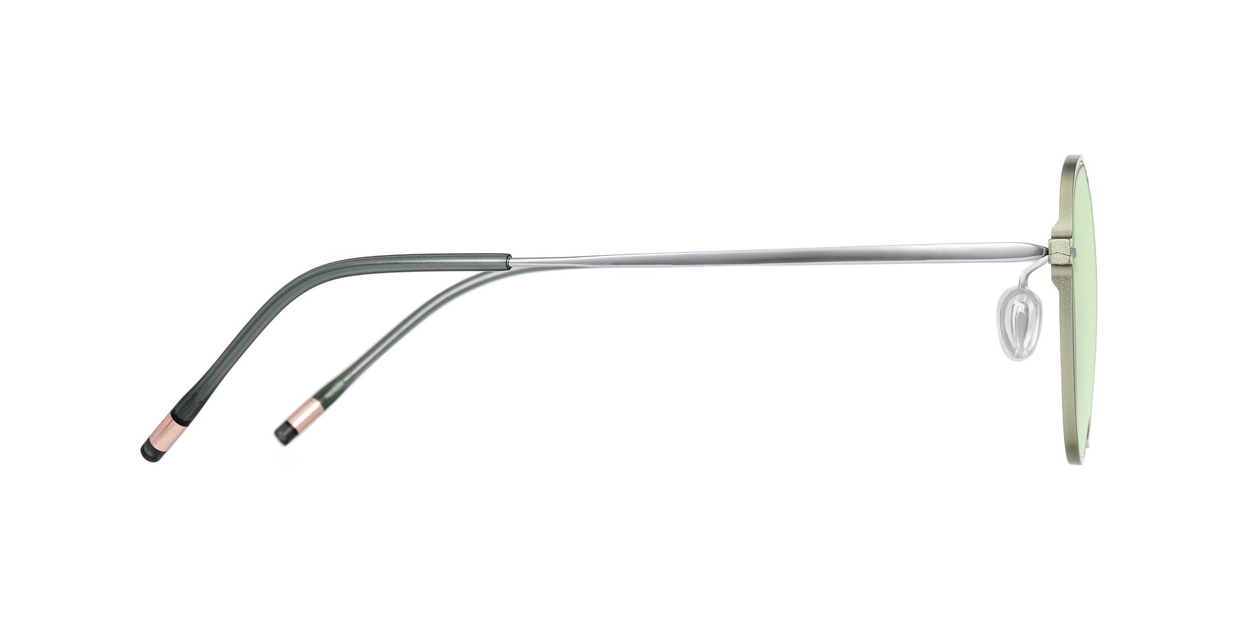 Side of Lytle in Matte Olive/Silver with Light Green Tinted Lenses