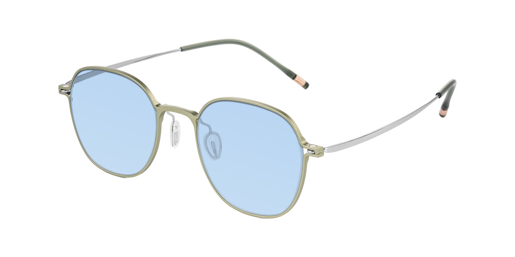 Angle of Lytle in Matte Olive/Silver with Light Blue Tinted Lenses