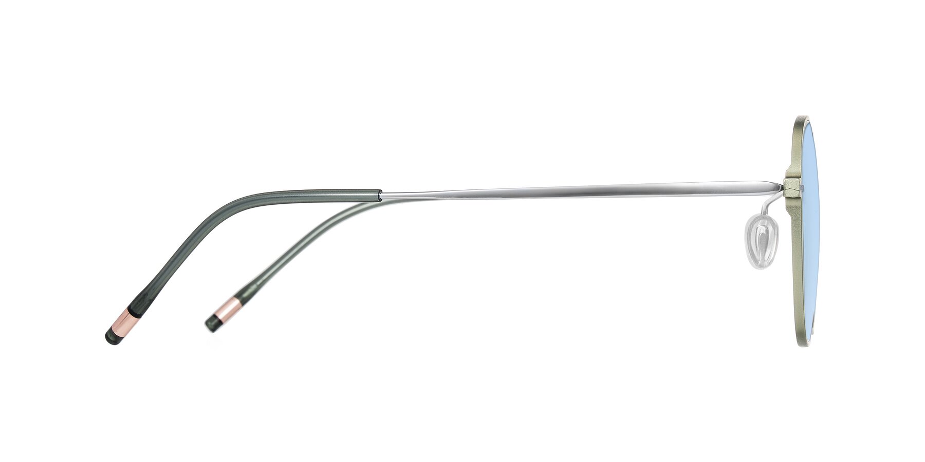 Side of Lytle in Matte Olive/Silver with Light Blue Tinted Lenses