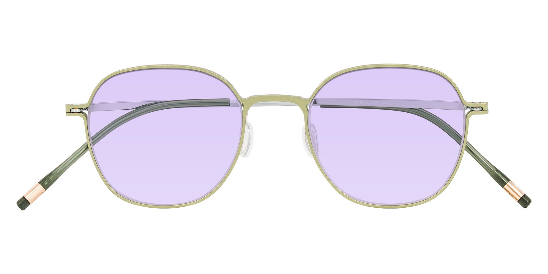 Folded Front of Lytle in Matte Olive/Silver with Light Purple Tinted Lenses