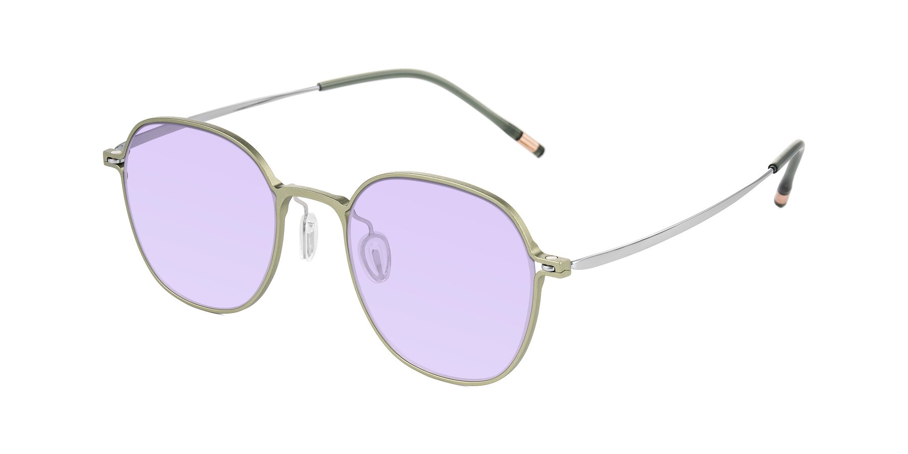 Angle of Lytle in Matte Olive/Silver with Light Purple Tinted Lenses