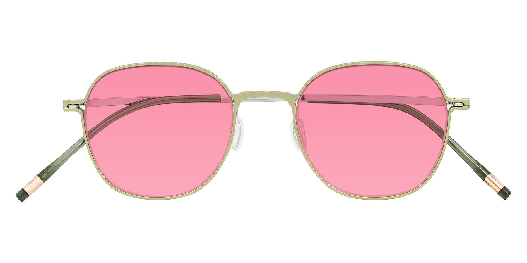 Folded Front of Lytle in Matte Olive/Silver with Pink Tinted Lenses