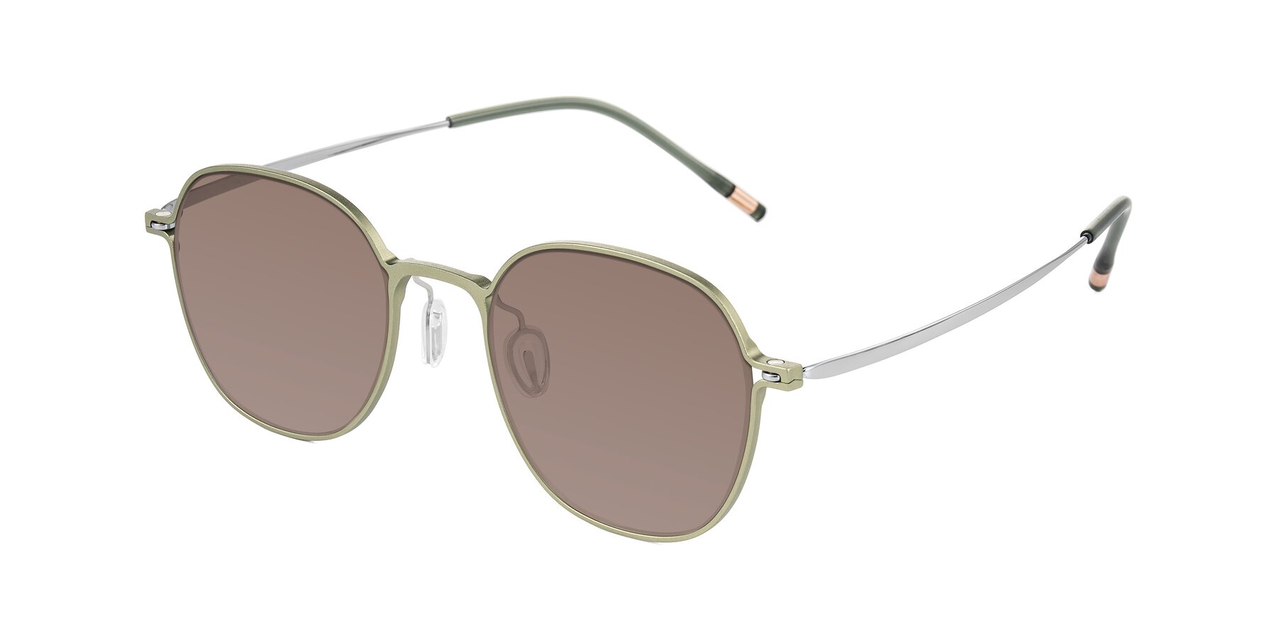 Angle of Lytle in Matte Olive/Silver with Medium Brown Tinted Lenses