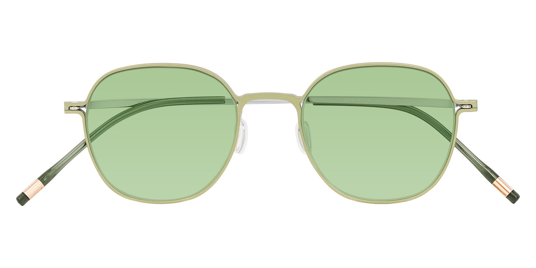 Folded Front of Lytle in Matte Olive/Silver with Medium Green Tinted Lenses