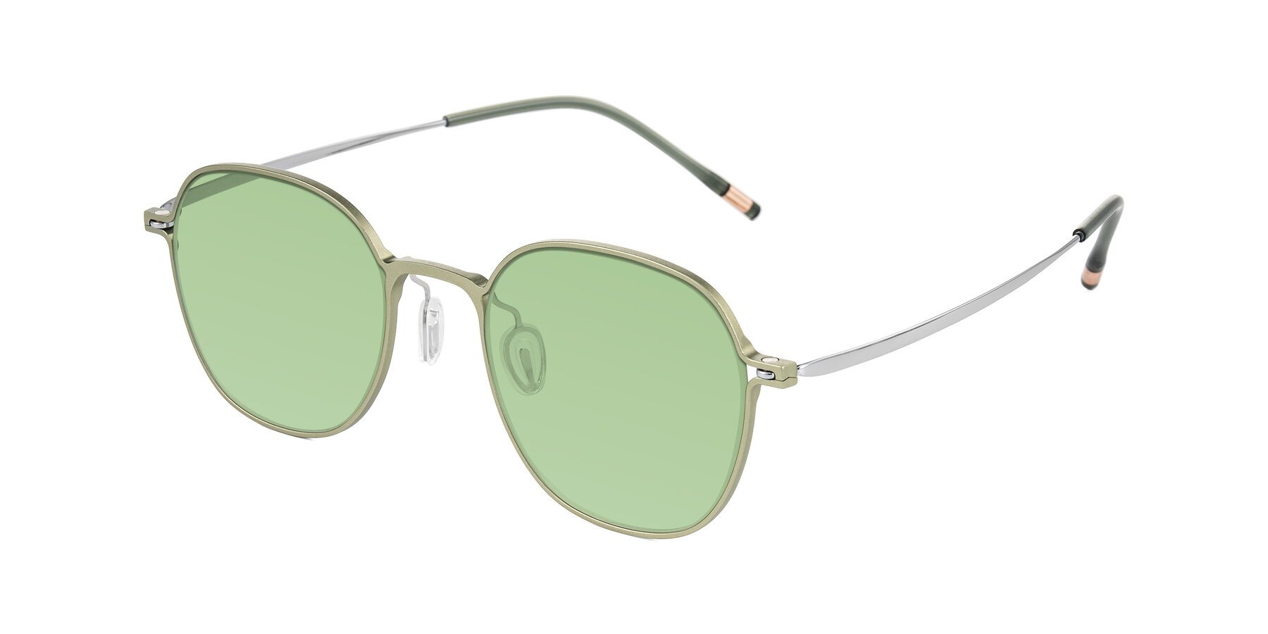 Angle of Lytle in Matte Olive/Silver with Medium Green Tinted Lenses