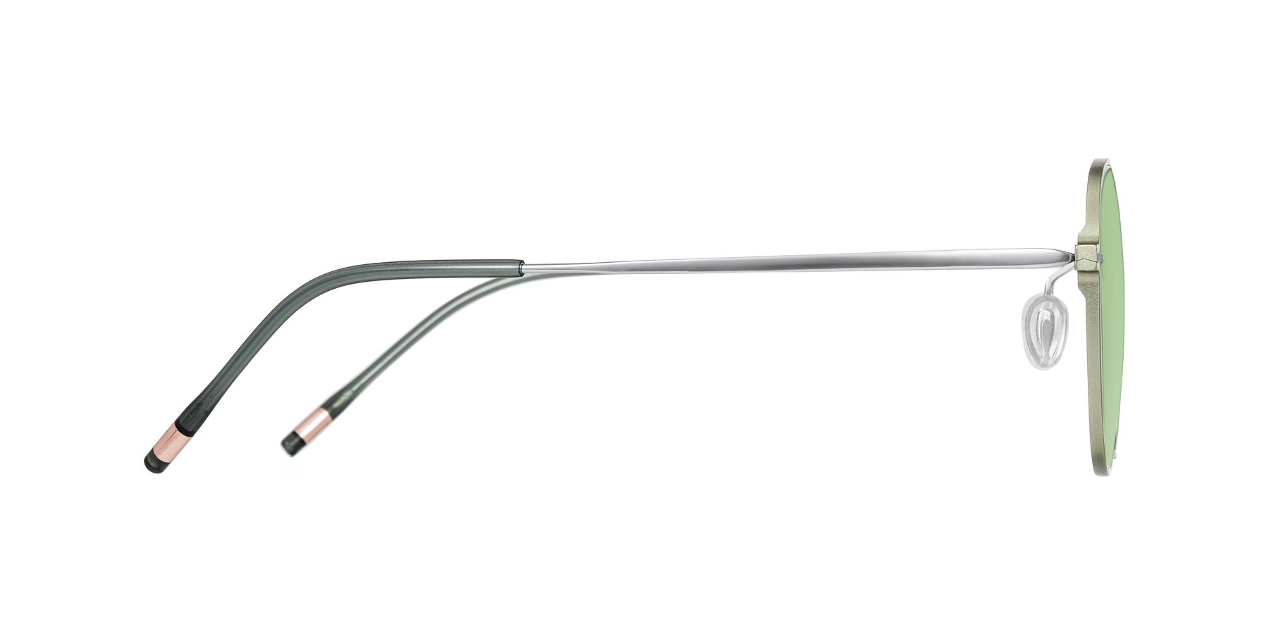 Side of Lytle in Matte Olive/Silver with Medium Green Tinted Lenses