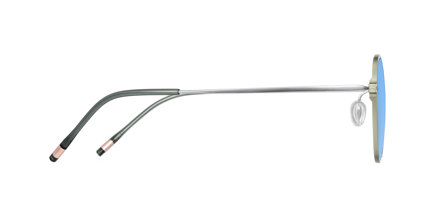 Side of Lytle in Matte Olive/Silver with Medium Blue Tinted Lenses