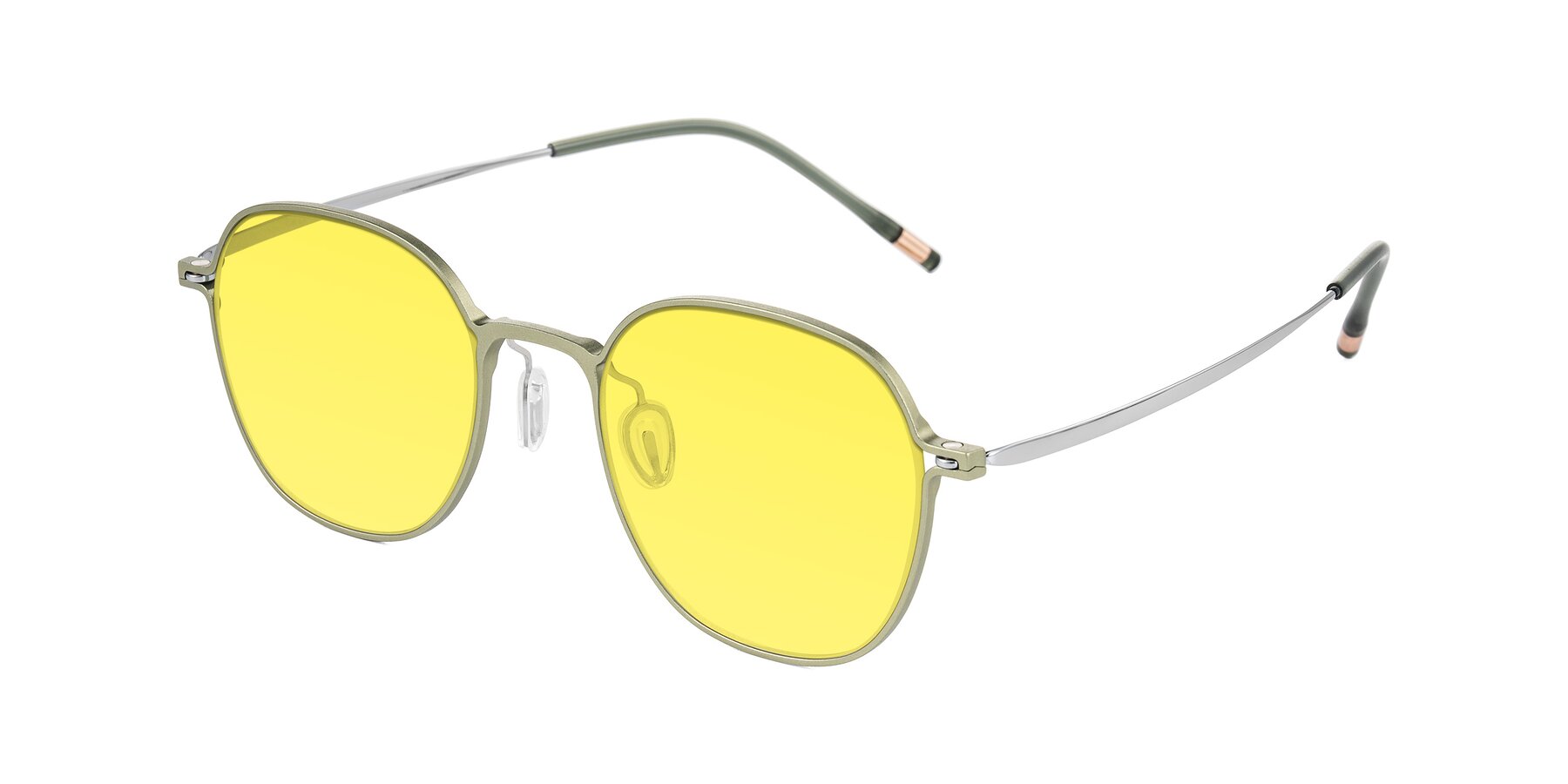 Angle of Lytle in Matte Olive/Silver with Medium Yellow Tinted Lenses