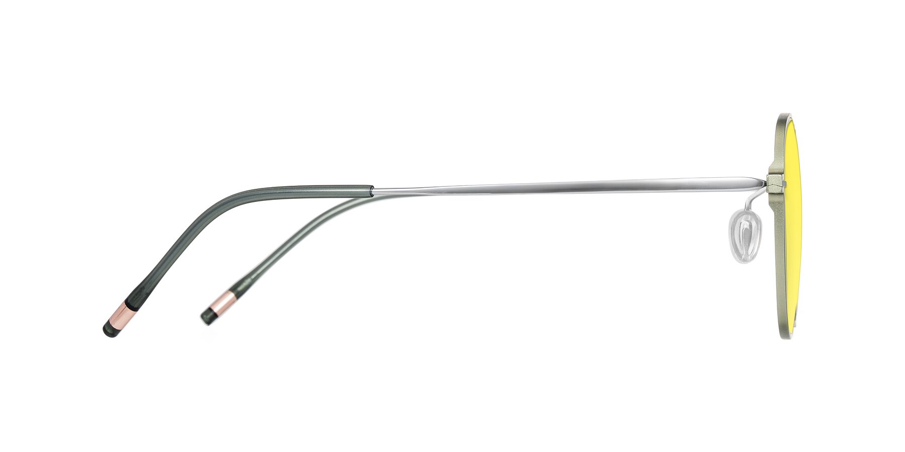 Side of Lytle in Matte Olive/Silver with Medium Yellow Tinted Lenses