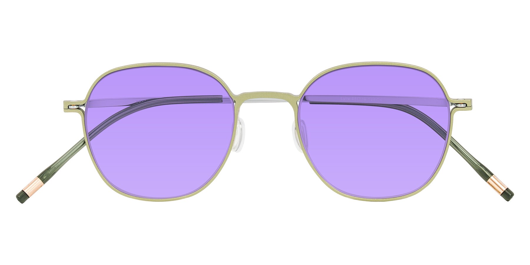 Folded Front of Lytle in Matte Olive/Silver with Medium Purple Tinted Lenses