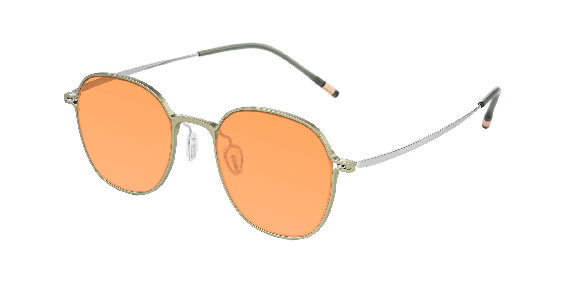 Angle of Lytle in Matte Olive/Silver with Medium Orange Tinted Lenses