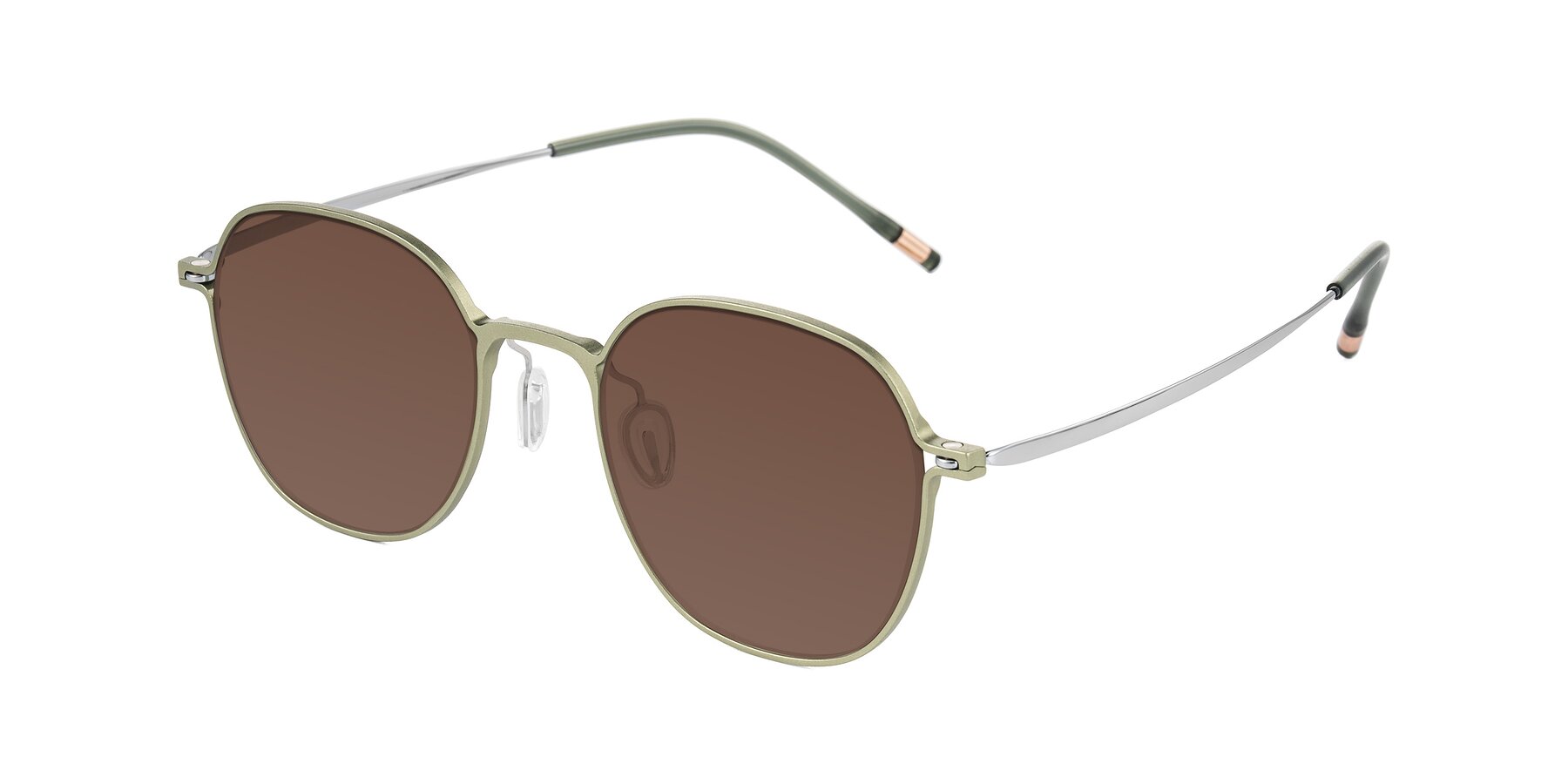 Angle of Lytle in Matte Olive/Silver with Brown Tinted Lenses