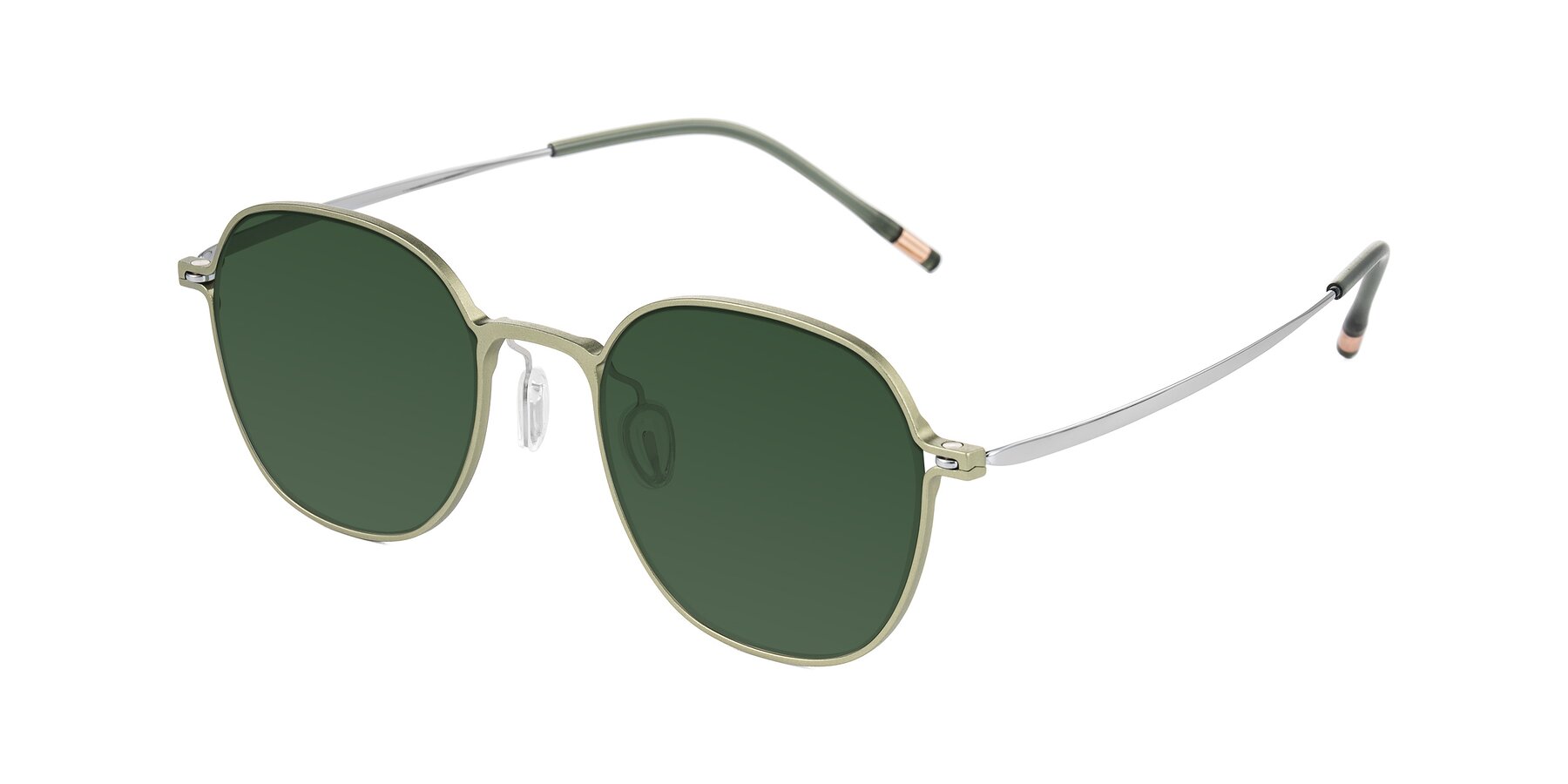 Angle of Lytle in Matte Olive/Silver with Green Tinted Lenses