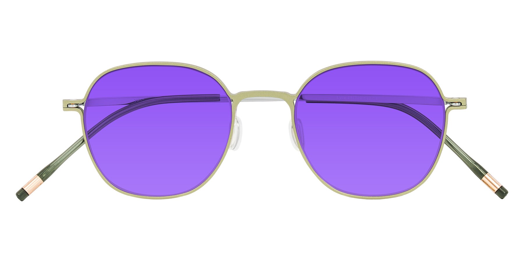 Folded Front of Lytle in Matte Olive/Silver with Purple Tinted Lenses