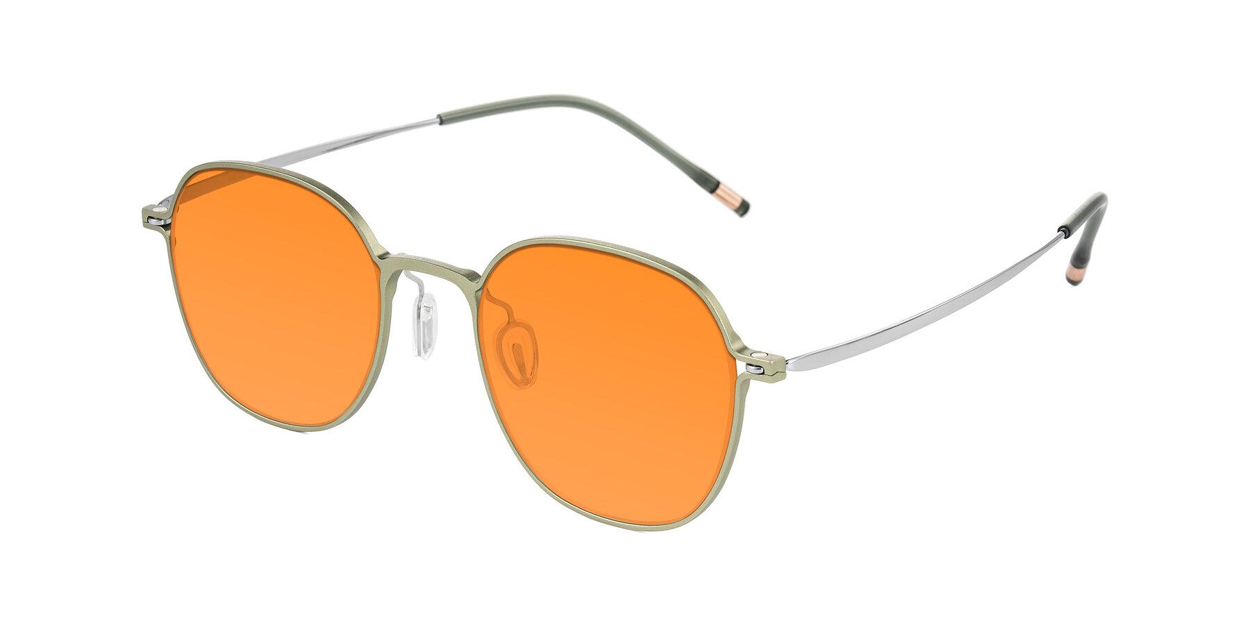 Angle of Lytle in Matte Olive/Silver with Orange Tinted Lenses
