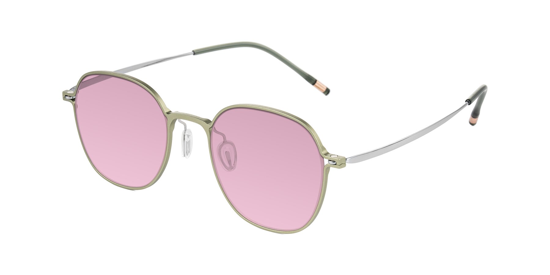 Angle of Lytle in Matte Olive/Silver with Light Wine Tinted Lenses