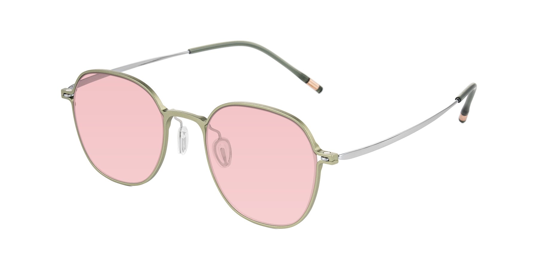 Angle of Lytle in Matte Olive/Silver with Light Garnet Tinted Lenses