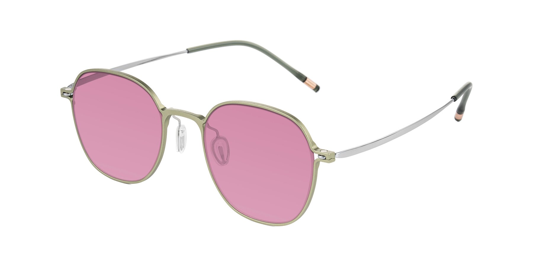 Angle of Lytle in Matte Olive/Silver with Medium Wine Tinted Lenses
