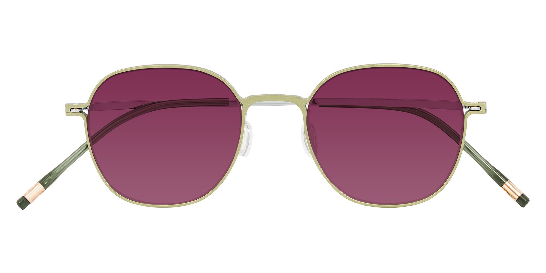 Folded Front of Lytle in Matte Olive/Silver with Wine Tinted Lenses