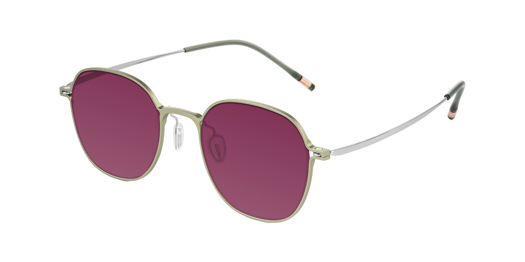 Angle of Lytle in Matte Olive/Silver with Wine Tinted Lenses
