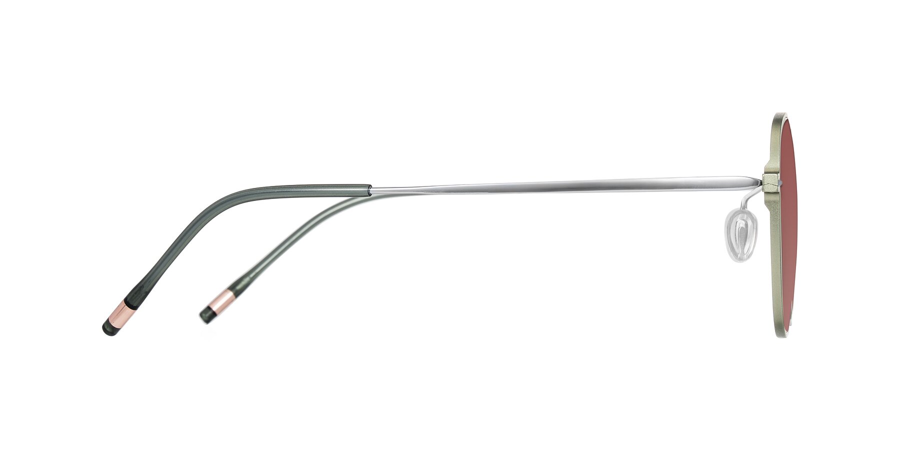 Side of Lytle in Matte Olive/Silver with Garnet Tinted Lenses