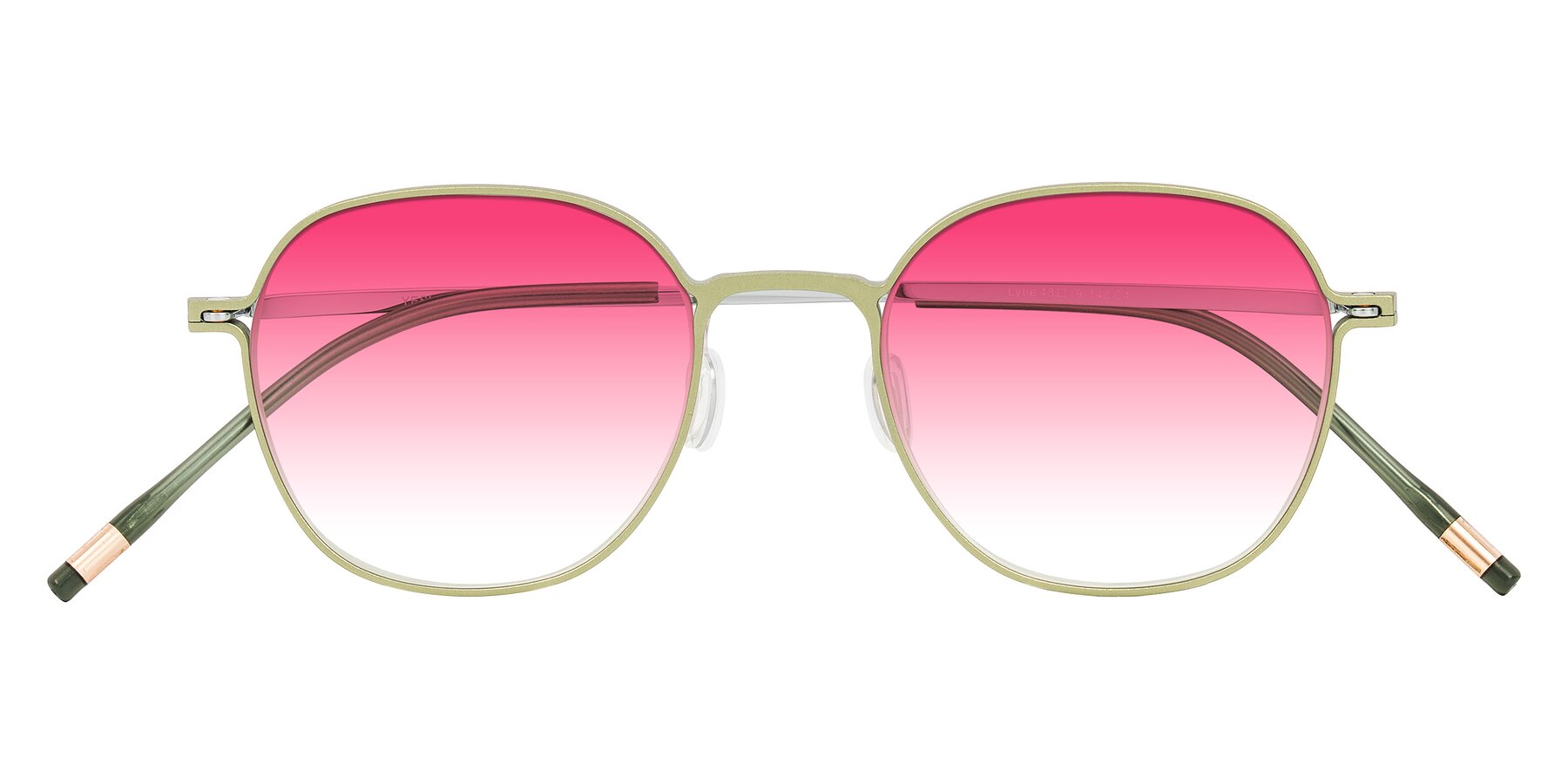 Folded Front of Lytle in Matte Olive/Silver with Pink Gradient Lenses