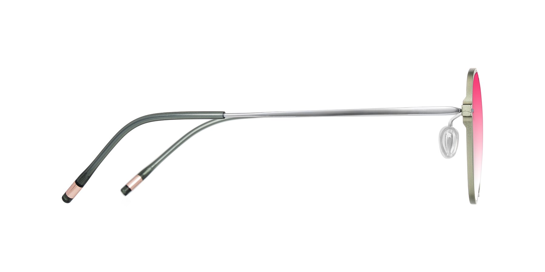 Side of Lytle in Matte Olive/Silver with Pink Gradient Lenses