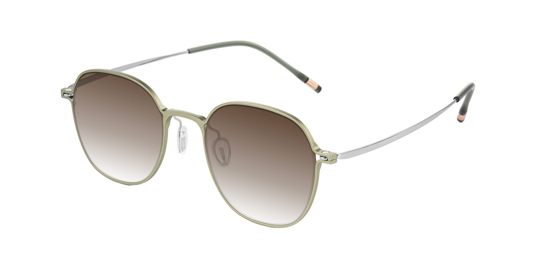 Angle of Lytle in Matte Olive/Silver with Brown Gradient Lenses