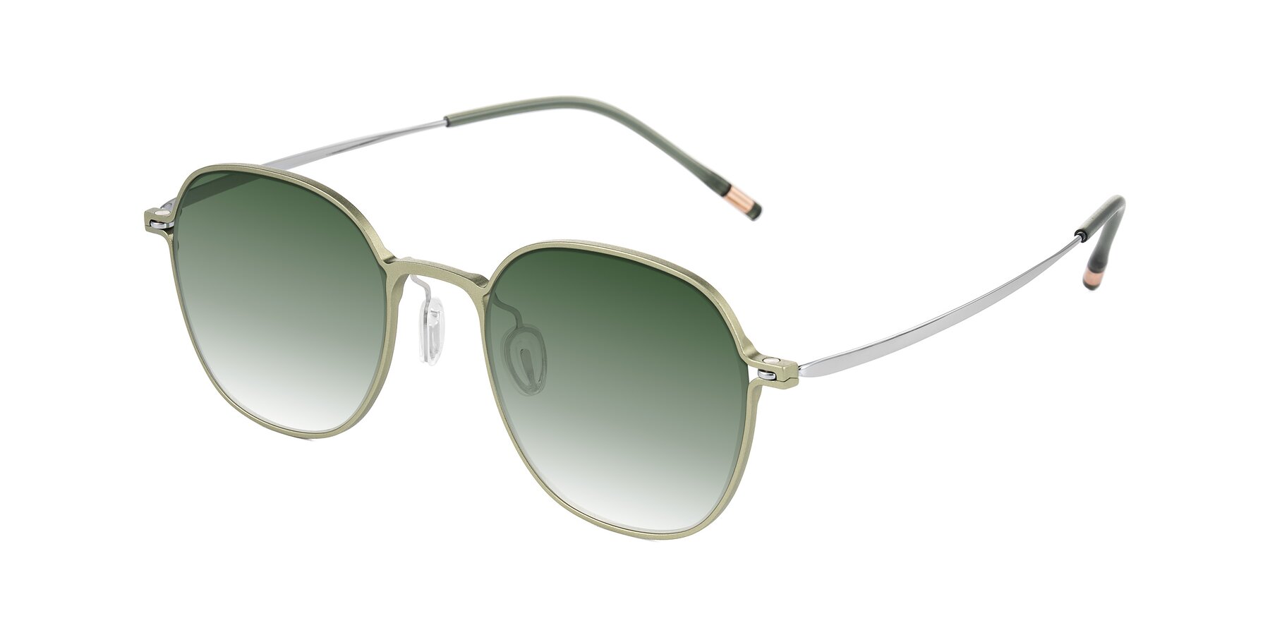 Angle of Lytle in Matte Olive/Silver with Green Gradient Lenses