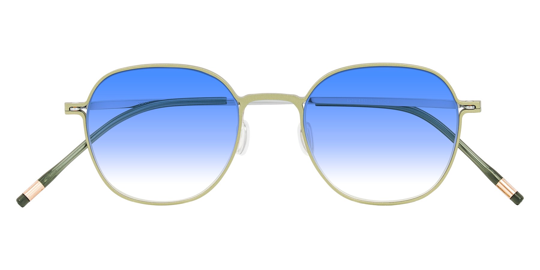 Folded Front of Lytle in Matte Olive/Silver with Blue Gradient Lenses