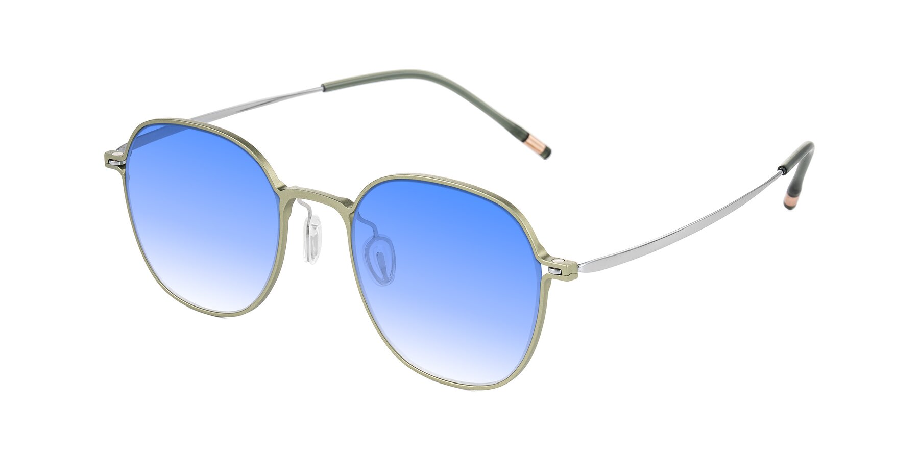 Angle of Lytle in Matte Olive/Silver with Blue Gradient Lenses