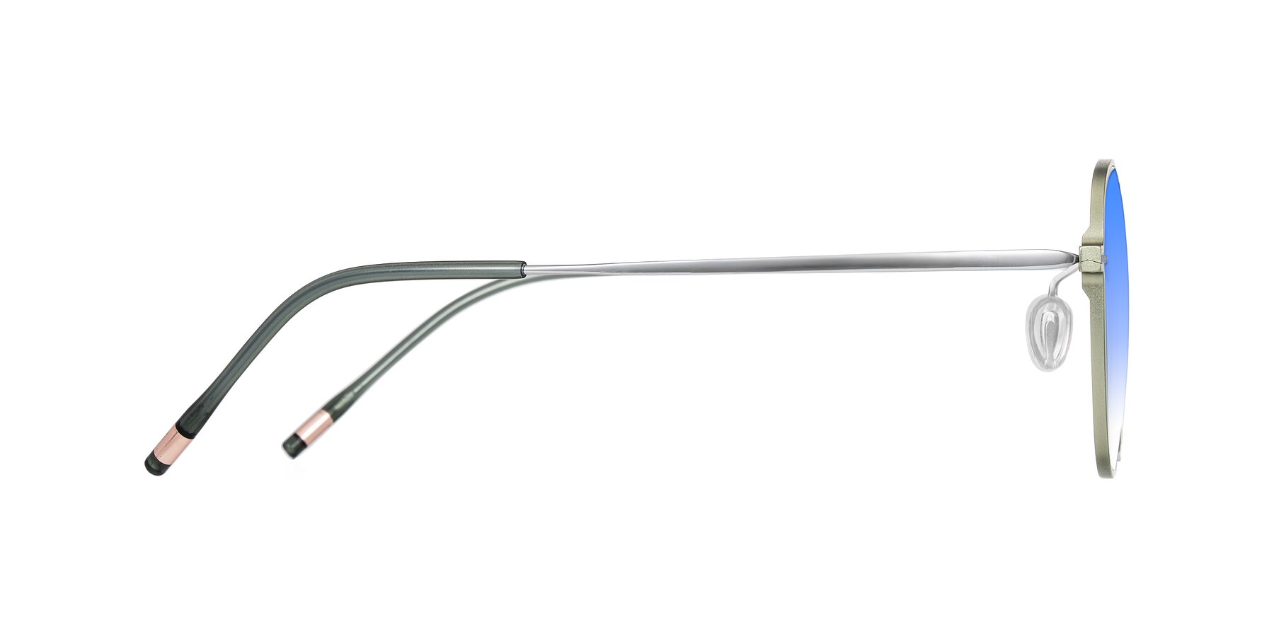 Side of Lytle in Matte Olive/Silver with Blue Gradient Lenses