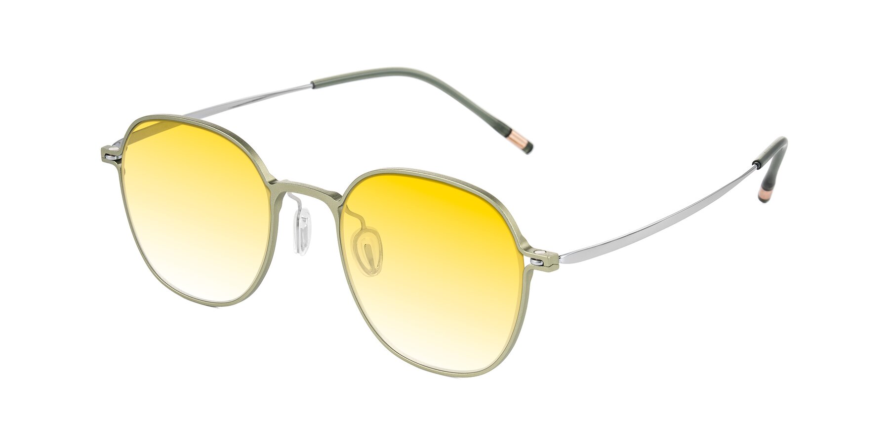 Angle of Lytle in Matte Olive/Silver with Yellow Gradient Lenses