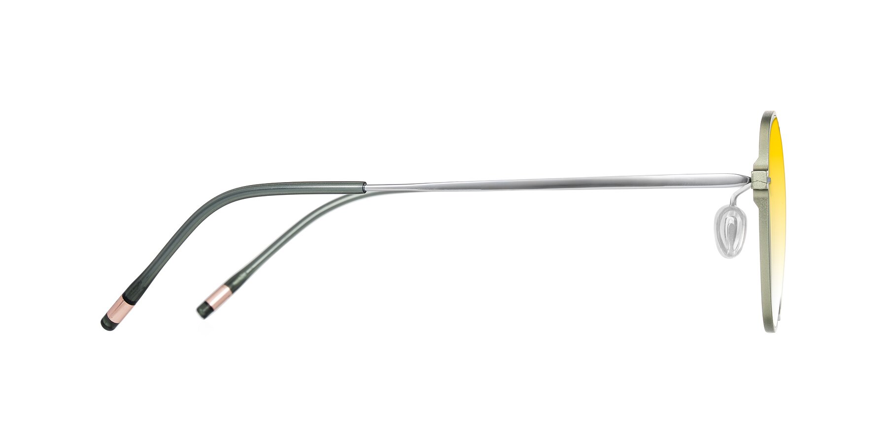 Side of Lytle in Matte Olive/Silver with Yellow Gradient Lenses