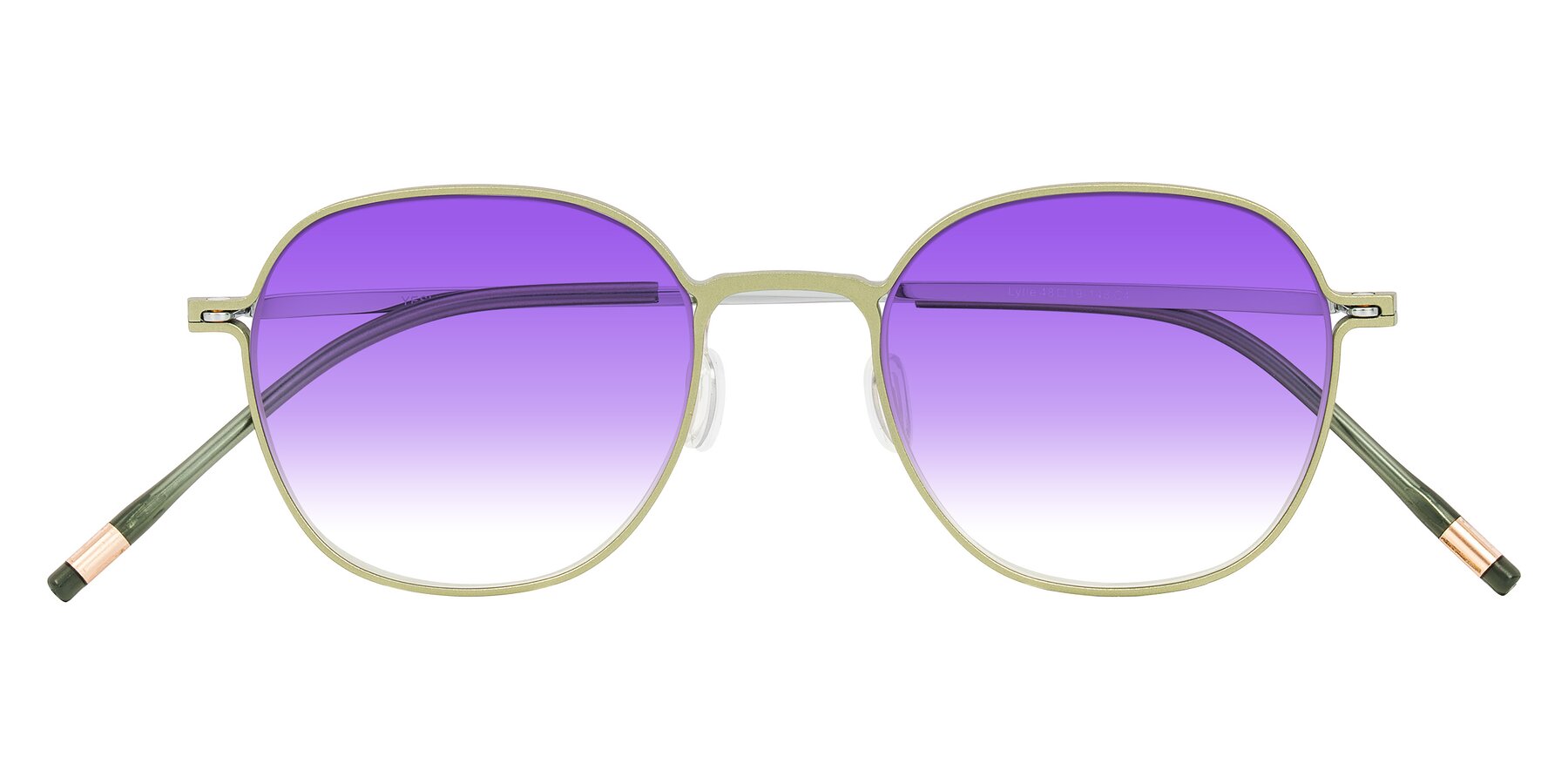 Folded Front of Lytle in Matte Olive/Silver with Purple Gradient Lenses