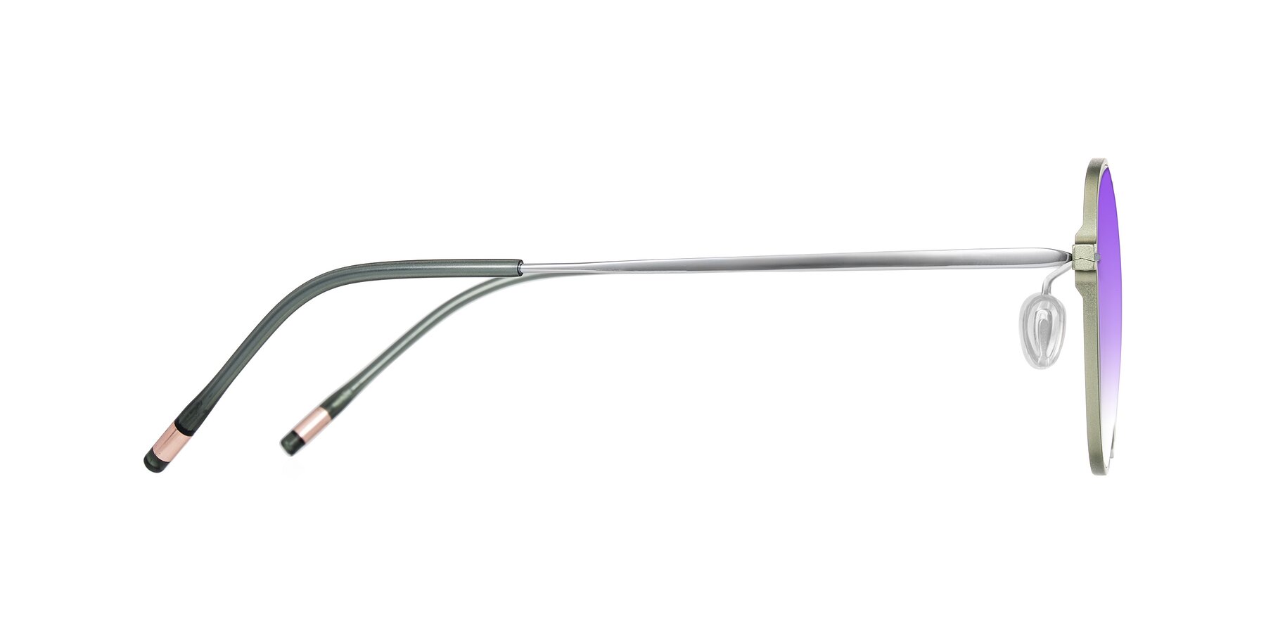 Side of Lytle in Matte Olive/Silver with Purple Gradient Lenses
