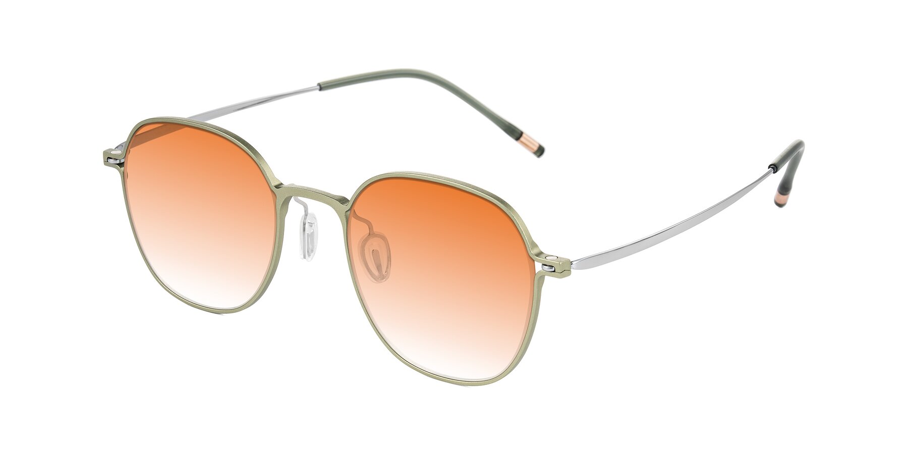 Angle of Lytle in Matte Olive/Silver with Orange Gradient Lenses