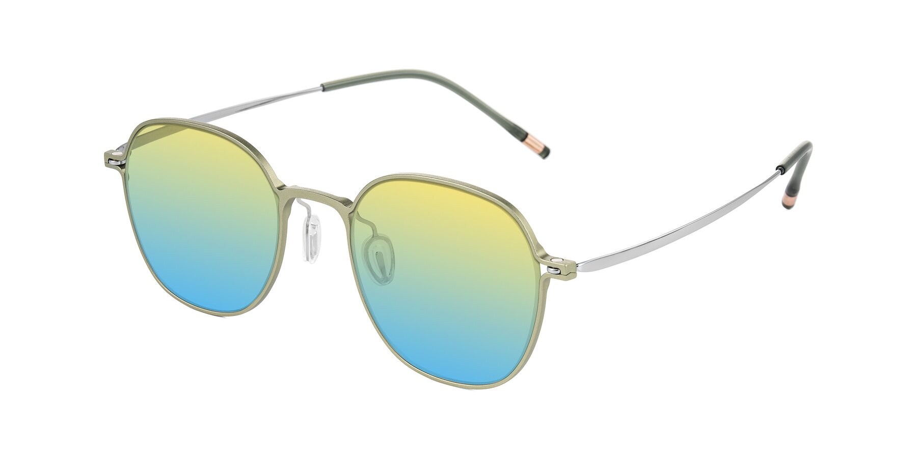 Angle of Lytle in Matte Olive/Silver with Yellow / Blue Gradient Lenses