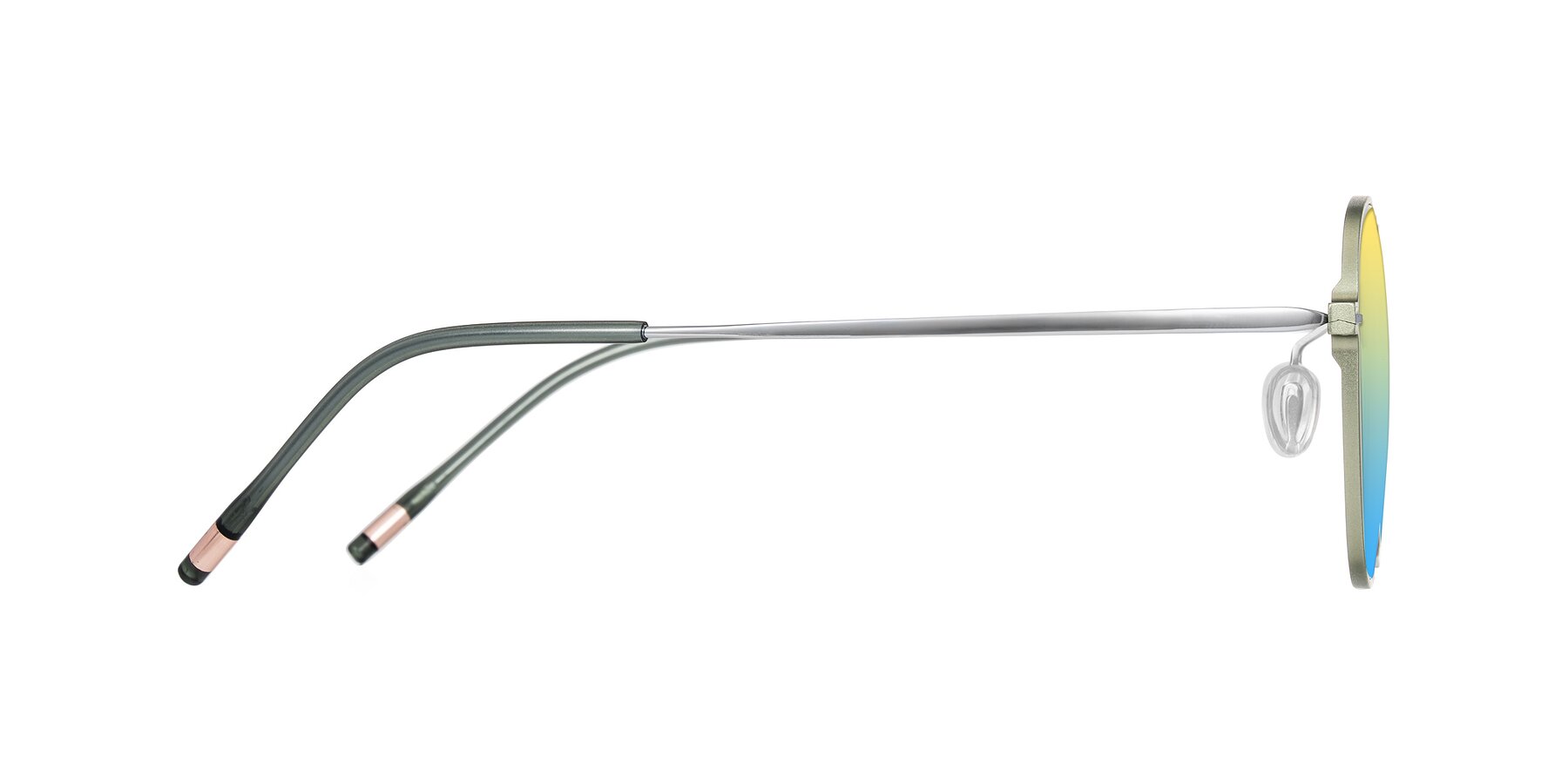 Side of Lytle in Matte Olive/Silver with Yellow / Blue Gradient Lenses
