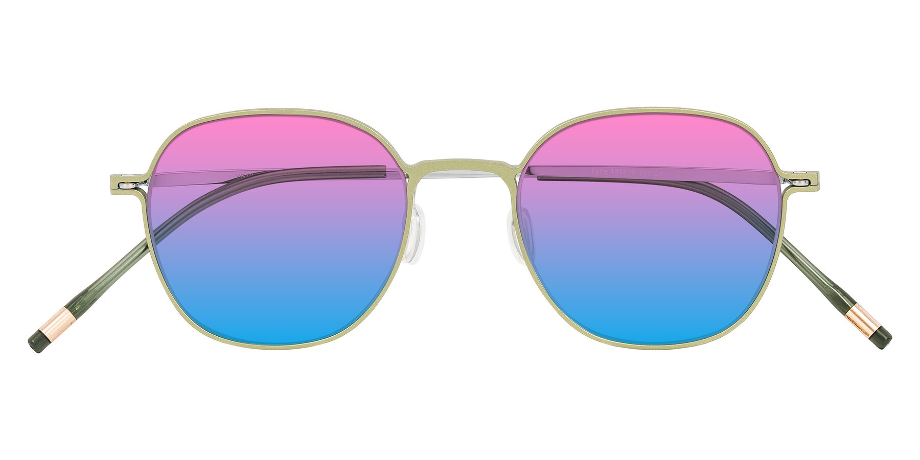 Folded Front of Lytle in Matte Olive/Silver with Pink / Blue Gradient Lenses