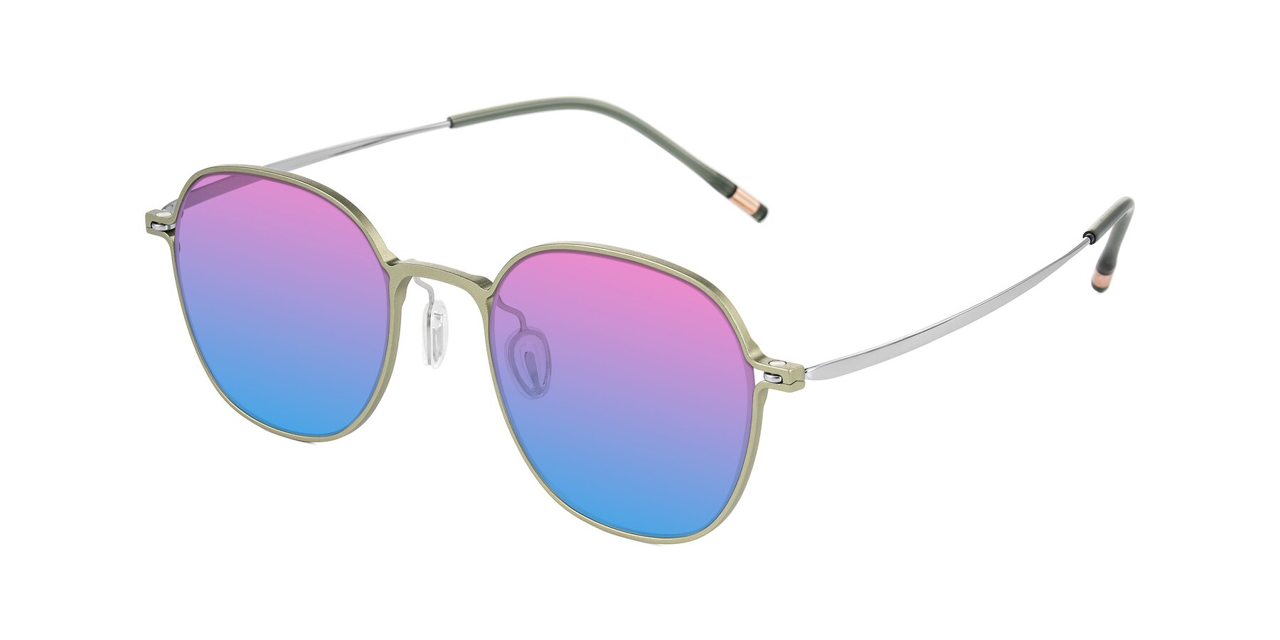 Angle of Lytle in Matte Olive/Silver with Pink / Blue Gradient Lenses