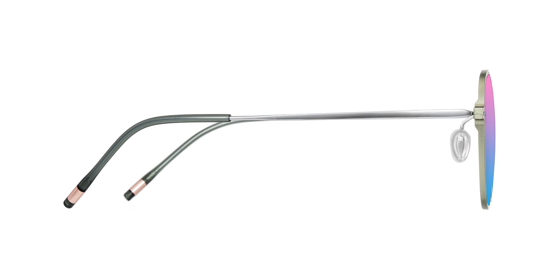 Side of Lytle in Matte Olive/Silver with Pink / Blue Gradient Lenses