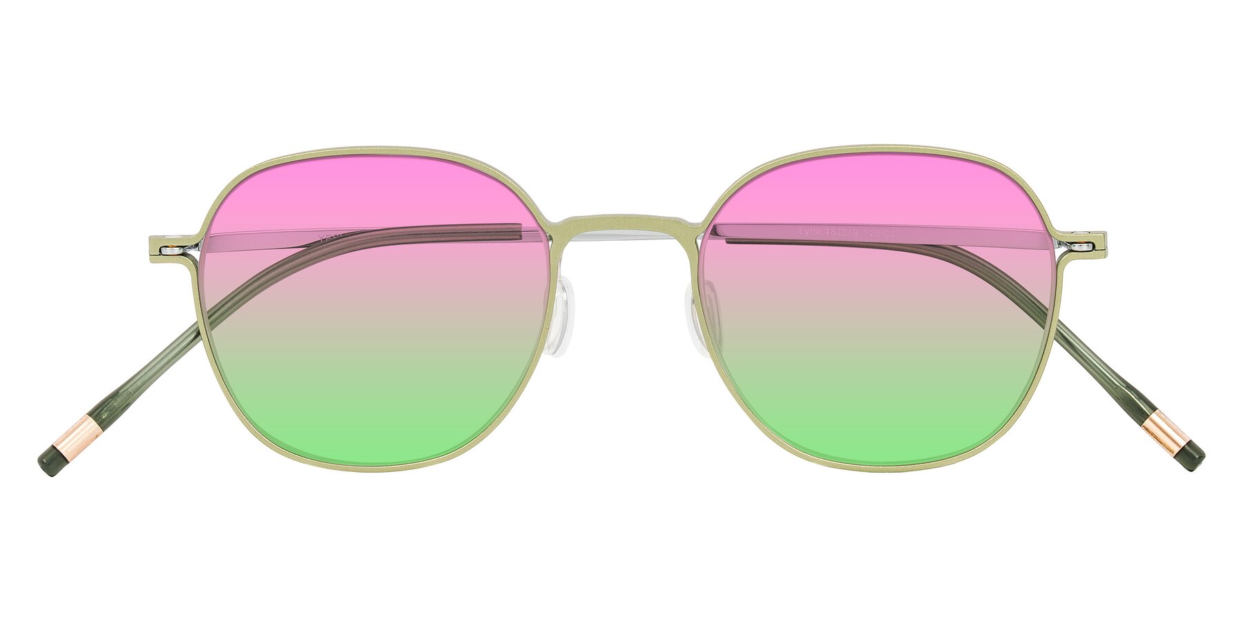 Folded Front of Lytle in Matte Olive/Silver with Pink / Green Gradient Lenses