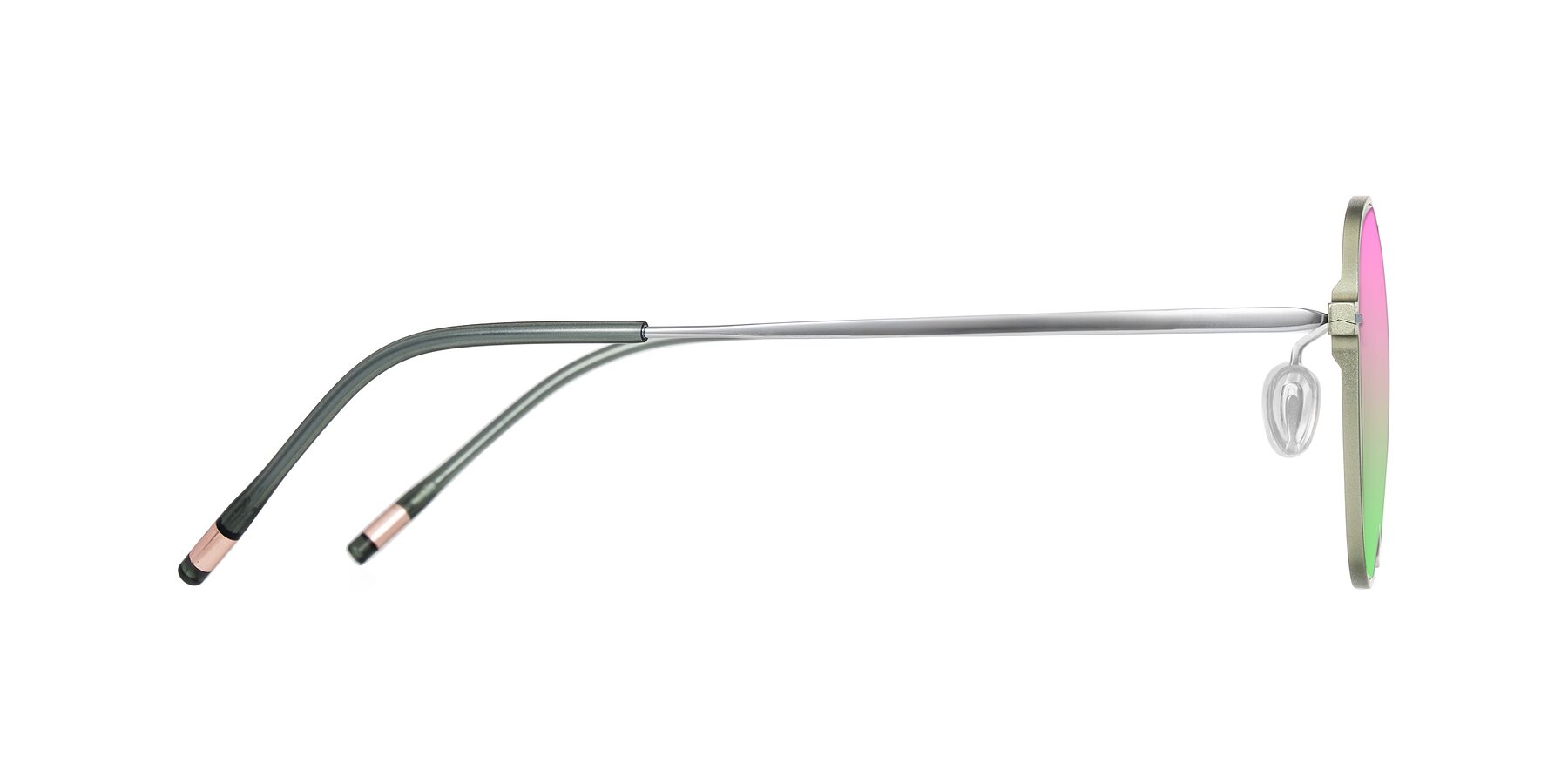 Side of Lytle in Matte Olive/Silver with Pink / Green Gradient Lenses